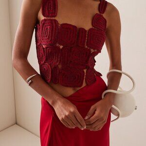 Cult Gaia Reia Beaded Woven Wool-Blend Top